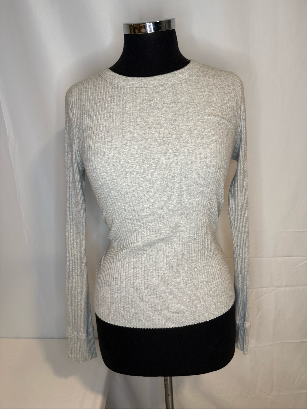 Aerie Gray Rib Knit Long Sleeve Crew Neck Top Small